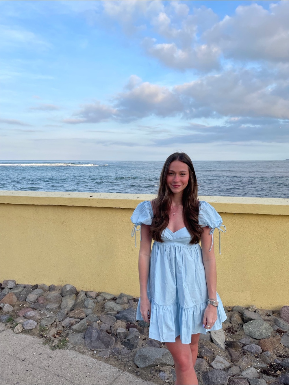 Light Blue Puff Sleeve Mini Dress